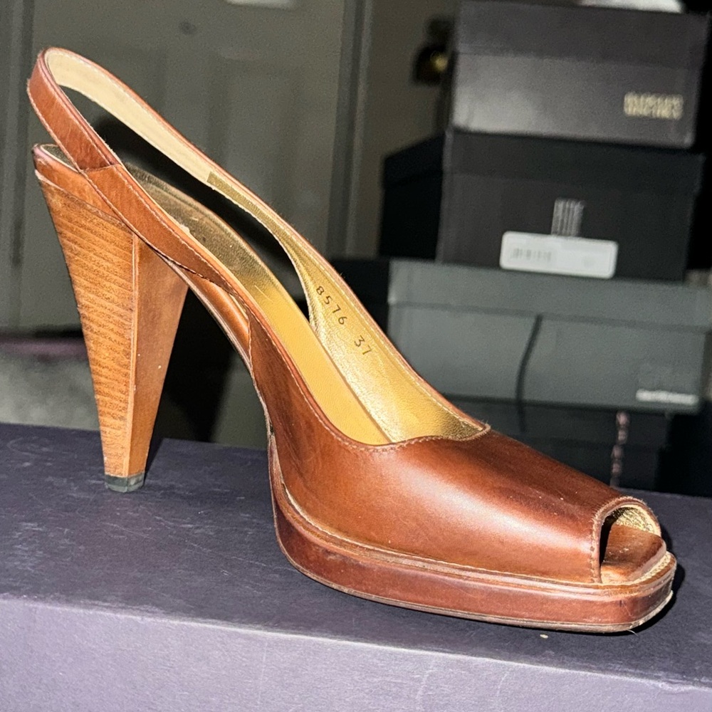 Vintage Prada Calzature Donna Soft Lux City Slingback, Size 37, Color Bruciato